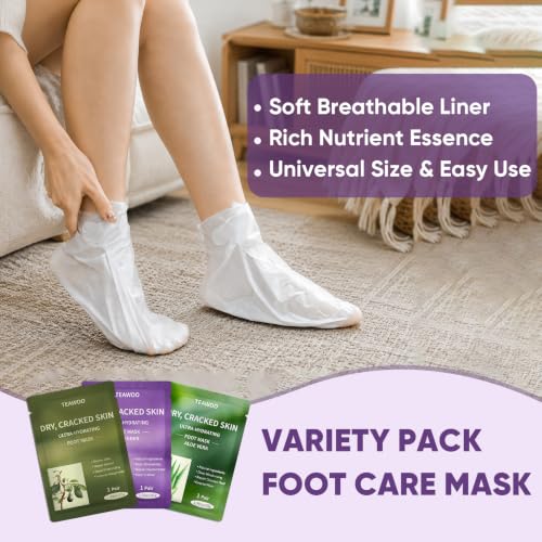 TEAWOO Moisturizing Foot Masks for Dry Cracked Feet - 18 Pairs Value Pack