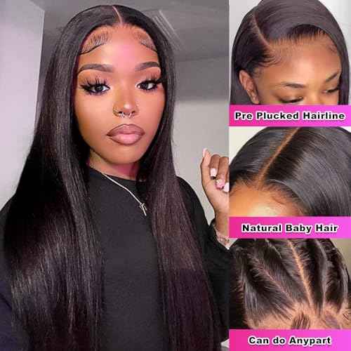 13x6 HD Lace Front Wigs Straight Human Hair Wigs 200% Density Straight Lace Front Wigs Human Hair with Baby Hair Brazilian Virgin Human Hair Wigs for Women 28 Inch