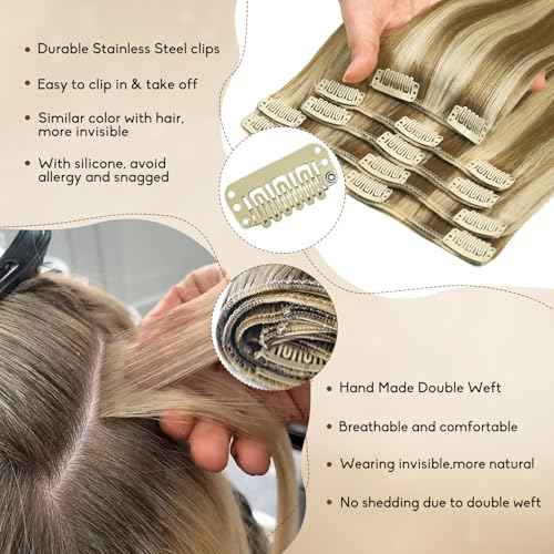 Clip in Hair Extensions Real Human Hair 26Inch 8pcs 130g Seamless Balayage Blonde Hair Extensions Clip Ins Double Weft Light Blonde Highlight Golden Blonde Invisible Straight Remy Human Hair for Women