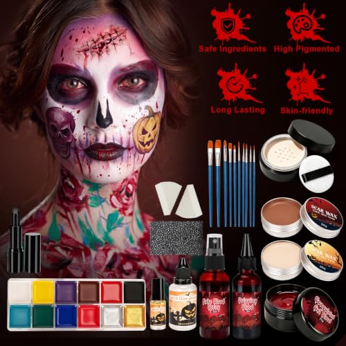 Halloween SFX Makeup Kit 24pcs - Fake Blood, Scar Wax, Face Paint
