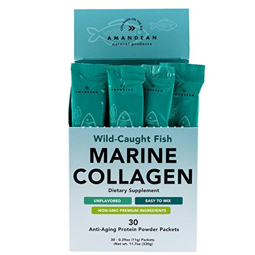 AMANDEAN Marine Collagen Peptides Powder Stick Packs. Wild-Caught Fish. 30 Single Use Individual Packets. Hair, Skin & Nails. Non-GMO, Zero Carbs, Unflavored, High Bioavailability.