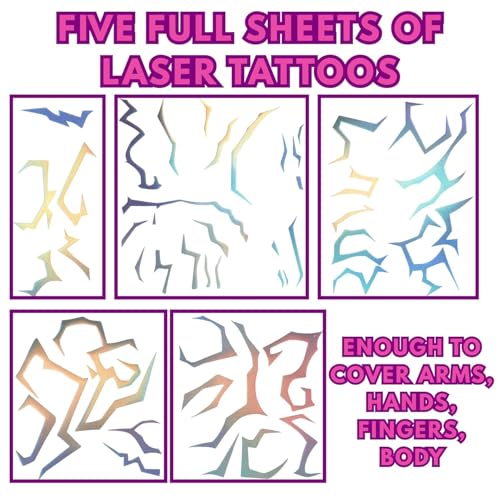 Iridescent Lightning Patterns Temporary Tattoos - Body Tattoo Set for Halloween, Cosplay, Festivals, Dance Parties, and Raves