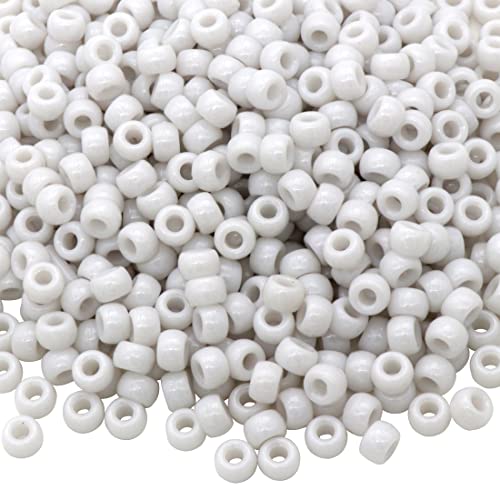 Auvoau 1000Pcs Pony Beads Bracelet 9mm White Plastic Barrel Pony Beads for Necklace,Hair Beads for Braids for Girls,Key Chain,Jewelry Making (White)