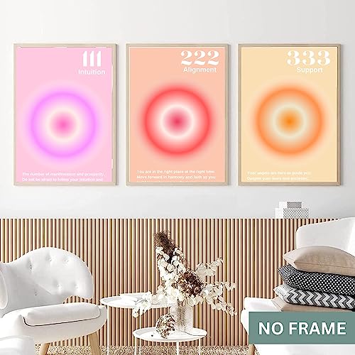 Gradient Aura Angel Numbers Poster Sets for Room Aesthetic Inspirational Quotes Wall Art Paintings Abstract Minimalist Room Wall Decor - 11x17in LAMINATED - No Frame (Angel Numbers 111, 222, 333)