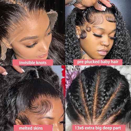 Dianthe 34 Inch 13x6 Deep Wave Lace Front Wigs Human Hair HD Lace frontal Curly Human Hair Wig for Black Women 180% Density Wet and Wavy Glueless Wigs Human hair Pre Plucked with Baby Hair