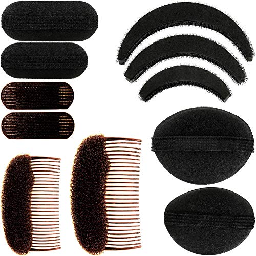 Hair Bump Sponge Set - 11 Pieces Volume Styling Bases Combs Clips
