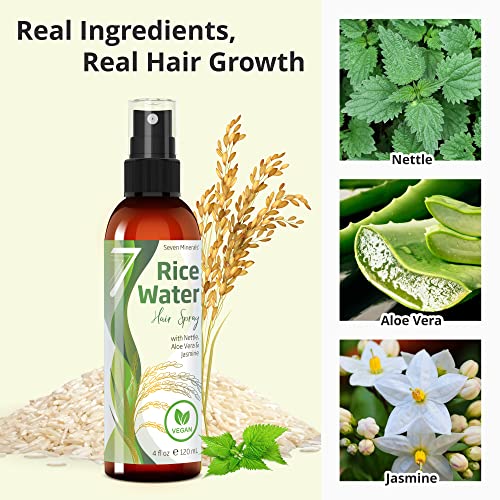 Seven Minerals Fermented Rice Water Spray for Hair Growth - Nettle, Aloe Vera & Jasmine - 4 fl oz