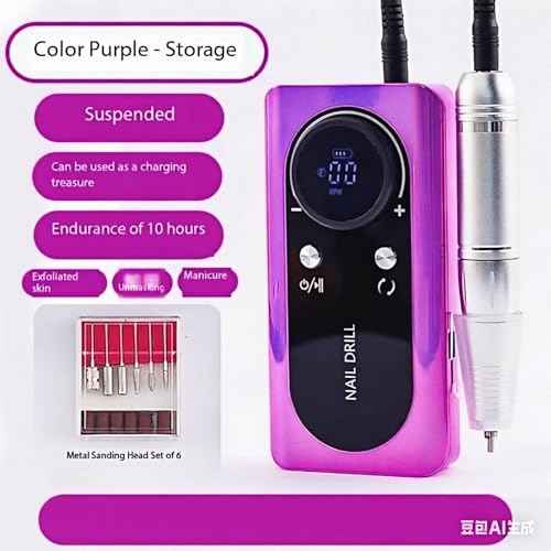 Nail Drill, Portable Wireless Charging Nail File, 45,000 RPM Professional Nail Care Machine for Manicure & Pedicure, Electric Nail Drill Set, Purple
