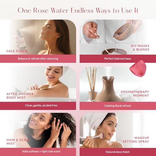 HBNO Organic Rose Water Spray for Face & Hair 4 fl oz