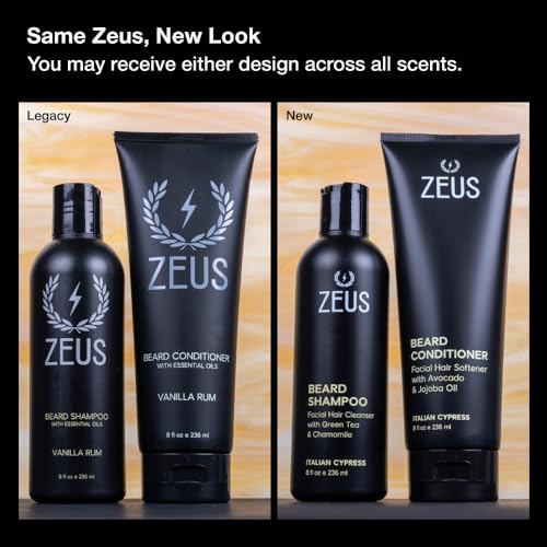 ZEUS Beard Wash Set for Men, Shampoo & Conditioner Duo with Green Tea & Essential Oils, Hydrates, Softens & Strengthens Beard Hair (Made in USA) Vanilla Rum