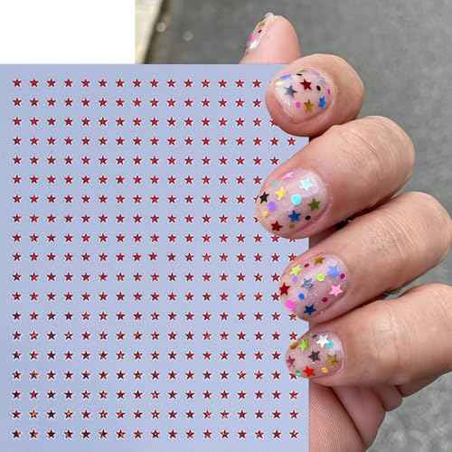 6 Sheets Star Nail Stickers 3D Self-Adhesive Glitters Starlight Nail Art Stickers Shiny Stars Glitters Nail Decals Black White Red Purple Laser Silver Stars Gold Nails Design Nail Supplies for Women