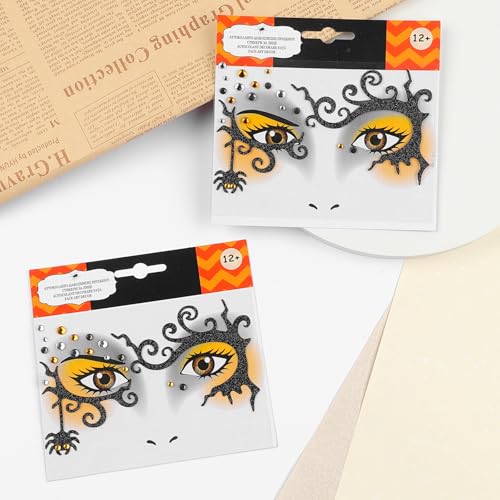 Halloween Face Gems Stickers - Spider & Clown Rhinestone Tattoos (2 Pack)