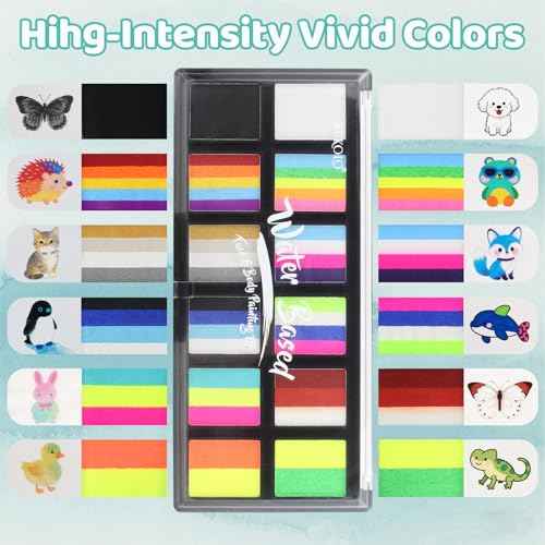 Face Painting Kit for Kids & Adults, Split Cake Face Paint Palette, Water Activated Face Paint with 4 Brushes, Safe & Quick-Dry, Perfect for Halloween Party Birthday Cosplay