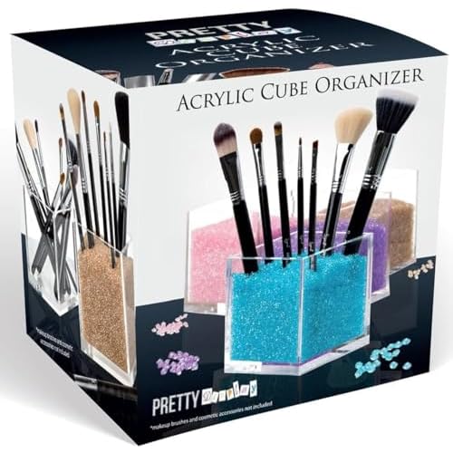Acrylic Makeup Brush Holder with Beads - includes over 50,000 Beautiful Crystal-Clear Diamonds