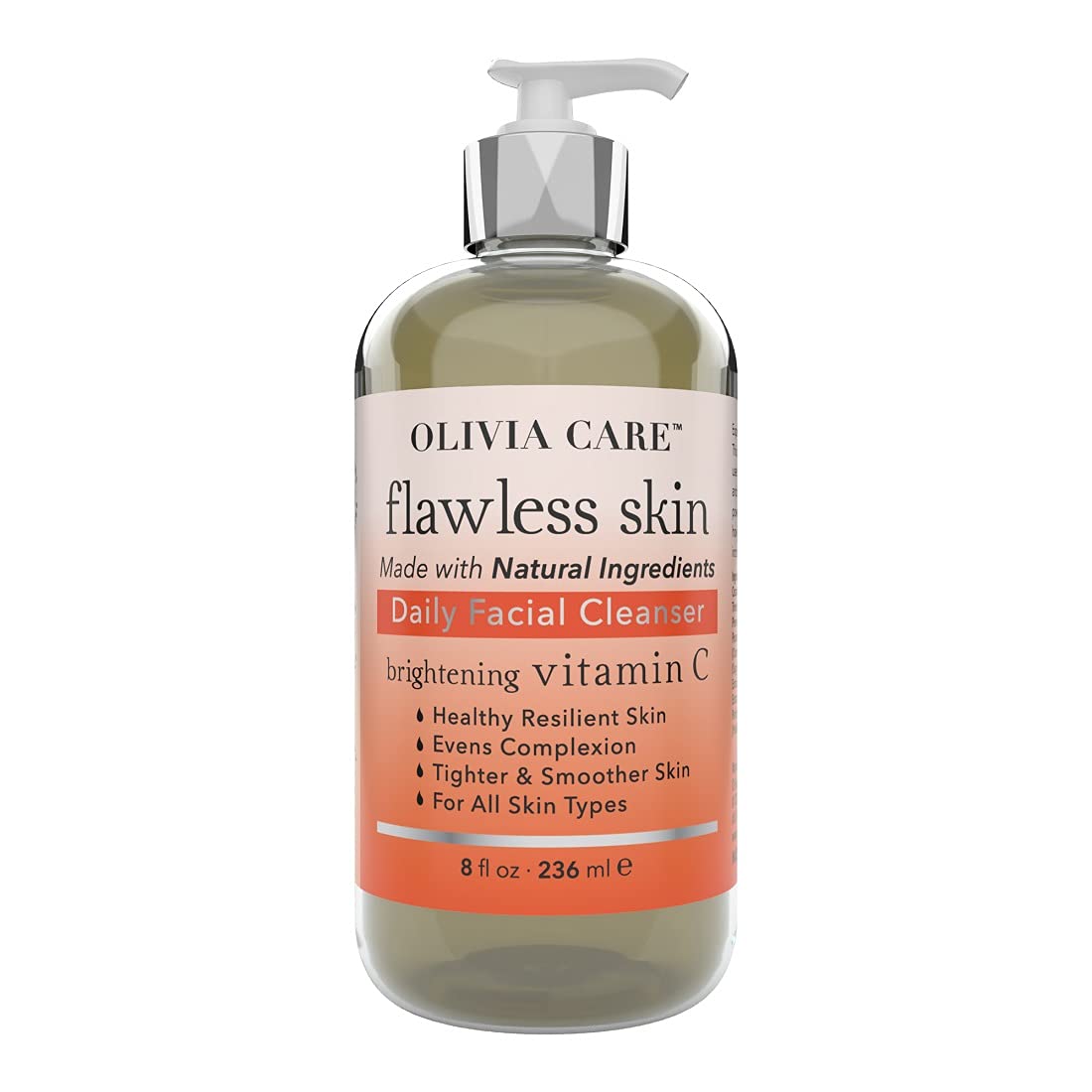 Olivia Care Vitamin C Daily Brightening Facial Cleanser - All Natural Moisturize, Hydrate, Cleanse - Brighten Age Spot, Tighter & Soothe Skin - Antioxidants - All Skin Type - 8 FL OZ