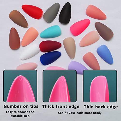 LoveOurHome 576pc Almond Press on Nails Medium Fake Nails Short Stiletto Acrylic Nails Press ons Nail Almond False Nail Tips Full Cover Matte Colored Artificial Fingernails 24 Color for Women Girls