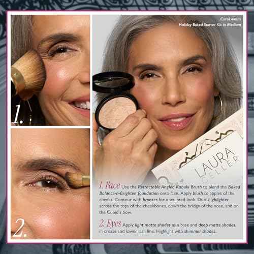 LAURA GELLER NEW YORK Baked Starter Kit- Baked Balance-n-Brighten, Medium + Best of the Best Tuscan Dreams Face Palette + Retractable Angled Kabuki Brush - Holiday 2025 Exclusive