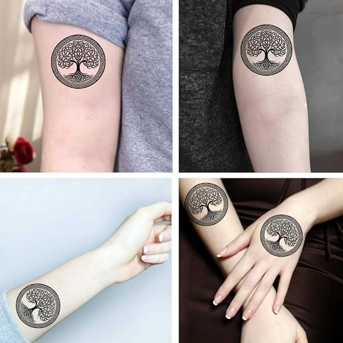 Artsure 6 Sheets Temporary Fake Tattoos For Men Adults Yggdrasil the Tree of Life Vikings Symbol Odin Temporary Fake Tattoo For Women Neck Arm Chest For Woman 3 7 X 3 7 Inch