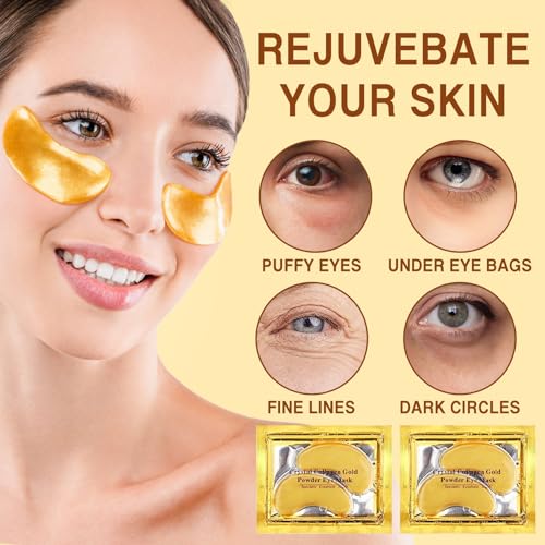 30Pcs Under Eye Collagen Patches, Moisturizing 24K Gold Eye Mask, Eye Patches for Puffy Eyes and Dark Circles, Under Eye Mask for Reducing Eye Bags, Wrinkles, Skincare Treatment for Women & Men