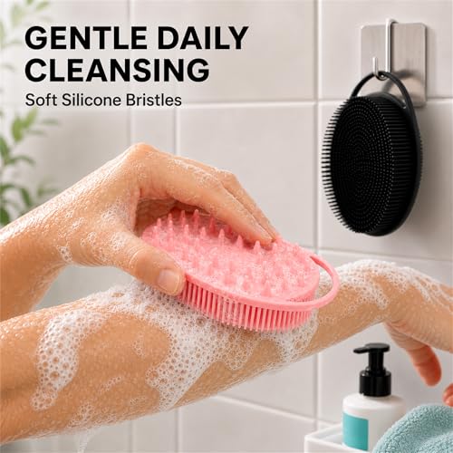 2-Pack Silicone Body Scrubber with Scalp Massager Brush