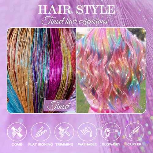 HERSUN Tricolor Hair Tinsel Kit 10 Packs 3000 Strands 48in