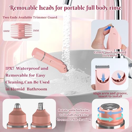 Bikini Trimmer for Women,4 in 1 Electric Razors for Women with Ceramic Blades,Waterproof Pubic Hair and Face Har Trimmer,Replacement Noise Hair and Eyebrow Shaver,Grooming Kit for Travel