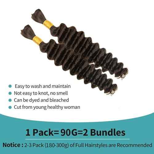 Human Braiding Hair 20 inch Deep Wave Bulk Human Hair for Braiding No Weft 100g (2Bundles-1Pack) 12A Brazilian Virgin Curly Human Hair For Boho Braids Wet and Wavy