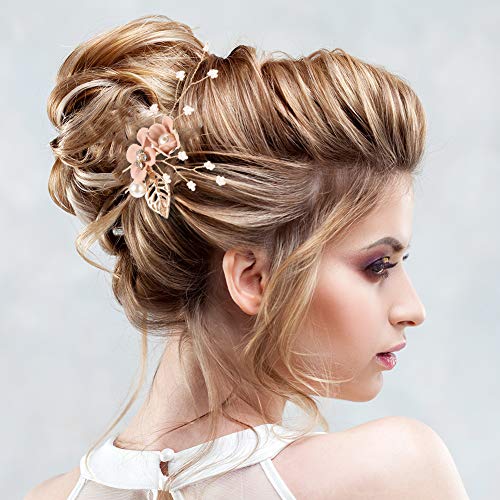 4Pcs Rose Gold Wedding Hair Combs with Pearl Crystals