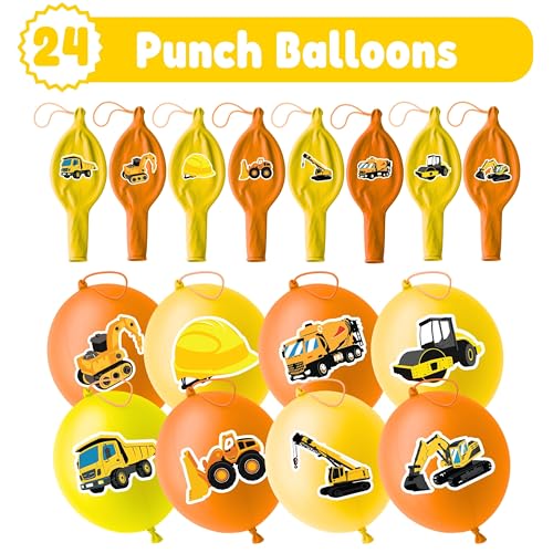 72pc Construction Party Favors - Tattoos & Punch Balloons