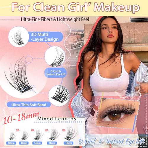 DIY Lash Extension Kit with 180 Cluster Lashes 10-18mm D Curl