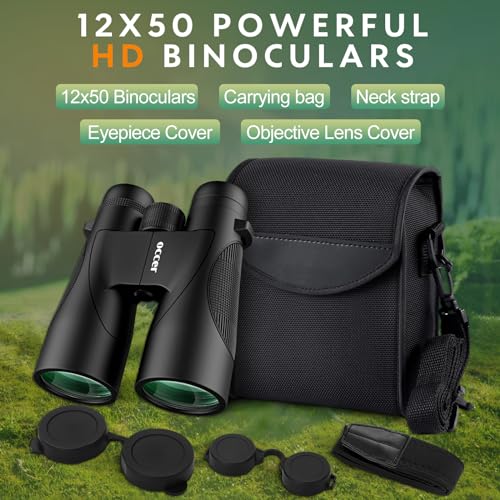 occer 12x50 Bird Watching Binoculars for Adults - HD High Powered Binoculars with Clear Vision - Easy Focus Binoculars with Long Range for Hunting Hiking Travel Cruise Trip Concert Stargazing