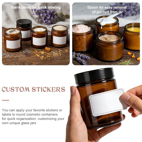 4oz Amber Glass Jars with Lids, 4 Pack | UV-Blocking Cosmetic Containers