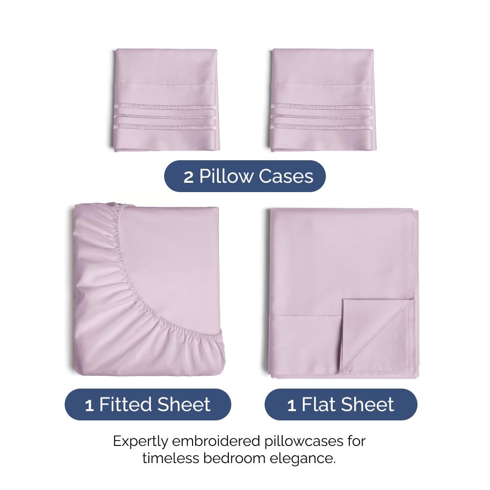 Twin 4 Piece Sheet Set - Breathable & Cooling Bed Sheets - Hotel Luxury Bed Sheets for Women, Men, Kids & Teens - Bedding w/ Deep Pockets & Easy Fit - Soft & Wrinkle Free - Twin Light Lavender Sheets