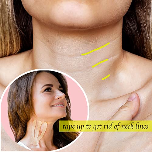 Kinesiology Tape for Face & Neck - Wrinkle Smoothing V-line Chin & Jawline Contour Support Sleep Strip in a Roll (Beige)