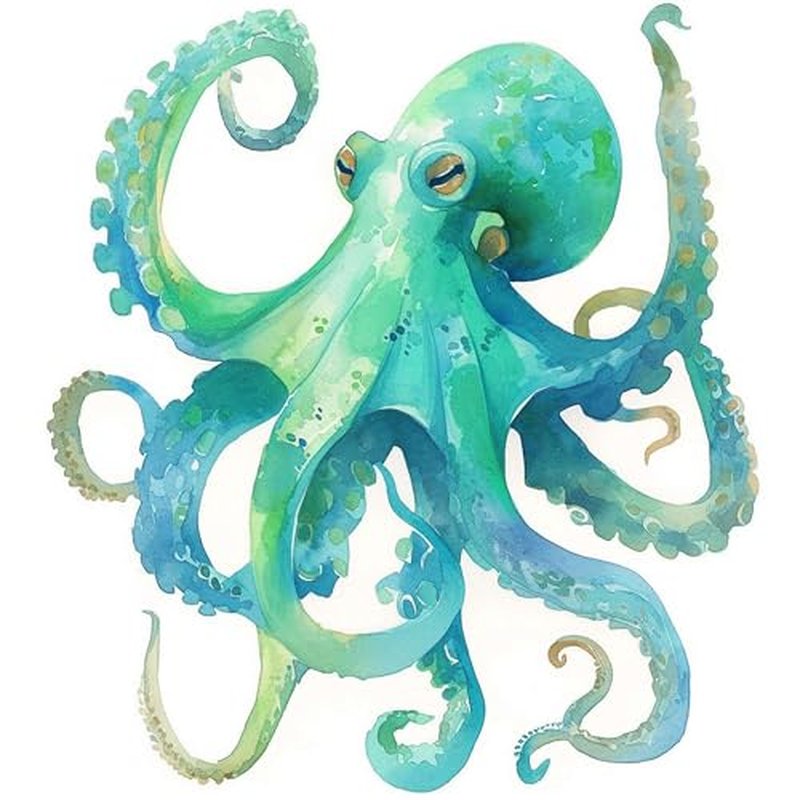 6 Sheets Temporary Tattoos Blue Octopus with Tentacles Watercolor on White Background Tattoo Sketch Temporary tattoo Neck Arm Chest for Women Men Adults 3.7 X 3.7 Inch Watercolor Tattoo