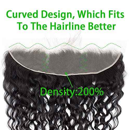 Kapelli Hair 13x4 Lace Frontal Closure Water Wave Regular HD Lace, 200% Density, 100% Brazilian Virgin Human Hair Ear to Ear HD Lace Frontal Pre Plucked with Baby Hair Natural Black Color 18 Inch