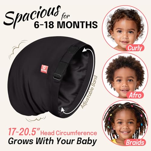 Baby Satin Bonnet for Curly Hair, Adjustable 6-18M