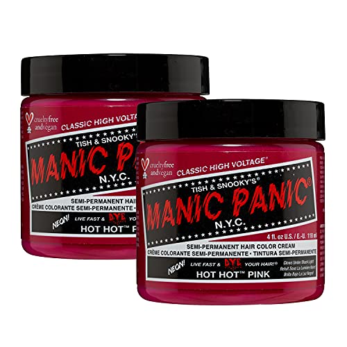MANIC PANIC Classic Hot Hot Pink Semi Permanent Hair Color - Neon Pink Hair Dye for Women & Men That Lasts 4-6 Weeks - Vegan, Ammonia & Cruelty-Free - Create & Mix Custom Shades (4oz / 2pk)