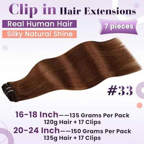 LaaVoo Human Hair Extensions Clip ins 22 Inch 150g Clip in Hair Extensions Human Hair Auburn Brown Hair Extensions Real Human Hair Clip ins Long Full Head 7pcs