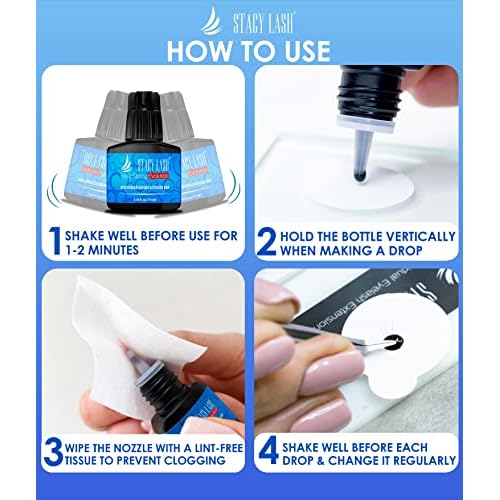 Stacy Lash Extra Strong Evolution Eyelash Extension Glue 10ml & STL-1 Isolation Tweezers for Extensions/Black Adhesive 1-2 Sec Drying Time/Precision Stainless Steel Tool/Professional Supplies