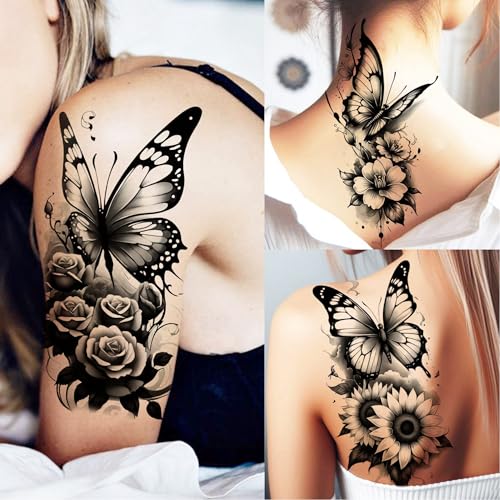 72 Sheets Temporary Tattoos Butterfly Flower for Women Men