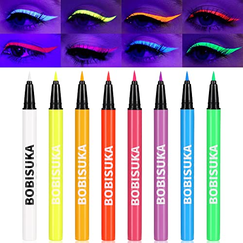 UV Neon Eyeliner Set, 8 Colors Waterproof Liquid Liner
