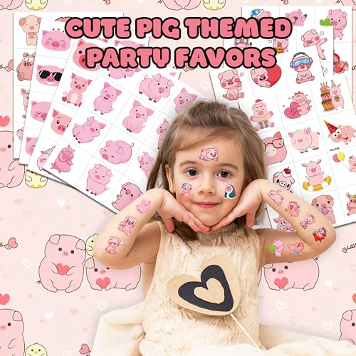96PCS Cute Pig Pre-Cut Temporary Tattoos Themed Barnyard Birthday Party Decorations Supplies Favors Decor Funny Pink Little Piggy Farm Animals Tattoo Stickers Gifts For Kids Boys Girls School Carnival