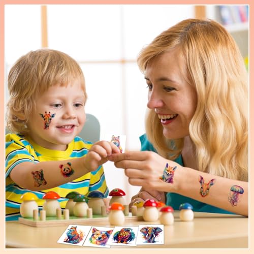 102 PCS Watercolor Animals Temporary Tattoos for Kids