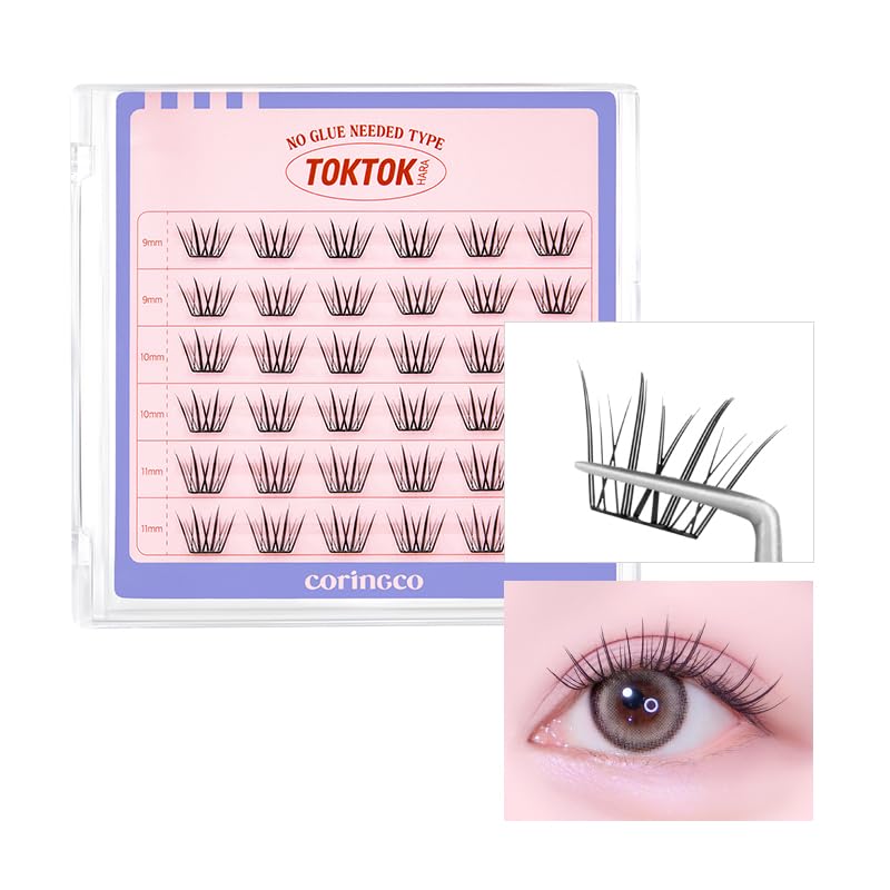 CORINGCO Self-Adhesive False Eyelashes - Natural Look, 9-11mm