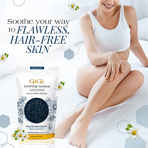 GiGi Hard Wax Beads for Hair Removal, Soothing Azulene Hair Removal Wax for Sensitive Skin, 14 oz