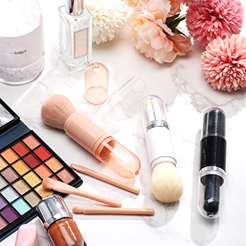 3 Sets Travel Makeup Brush Set 4 in 1 Portable Travel Lip Retractable Eyeshadow Professional Foundation Blending Brush Gifts for Women Facial Cosmetics Makeup Set