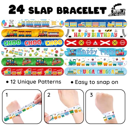 Train Party Favors Set - 24 Slap Bracelets & 36 Tattoos
