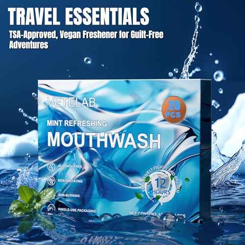 Portable Travel Size Mouthwash Packets - Mini Mint Mouthwash for Adults, Alcohol & Fluoride-Free, Freshens Breath for 12 Hours, Perfect for Date, Office, or Travel (Pack of 20)