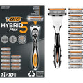 BIC Hybrid 5 Flex Refillable Men's Razor, 1 Weighted Handle and 10 Nano-Tech Titanium 5-Blade Refills with Precision Blade - Bundle of 1+10
